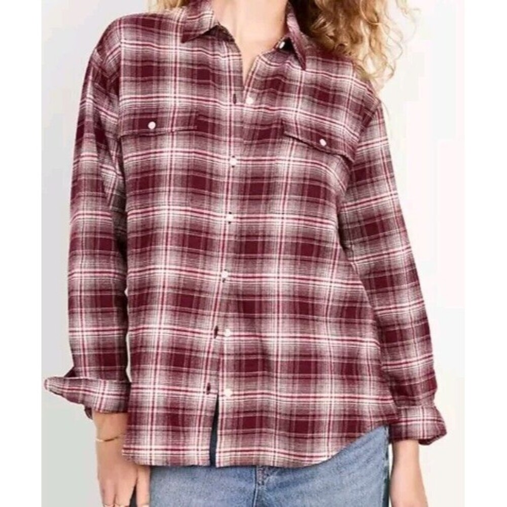 NWT Women's Old Navy Loose Flannel Boyfriend Shirt Size XS (0-2)